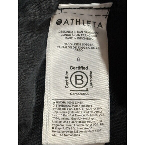 Athleta Cabo Linen Jogger Pants Womens 8 Black High Rise Travel Lightweight - Picture 6 of 9